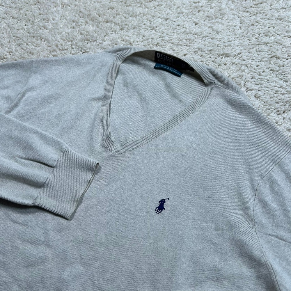 Polo Ralph Lauren Sweater 2XLT Gray V-Neck Pima Cotton Long Sleeve Pony Logo